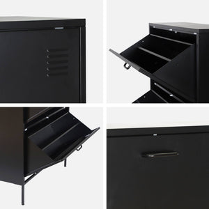 Scarpiera industriale in metallo con 3 cassetti, nero
