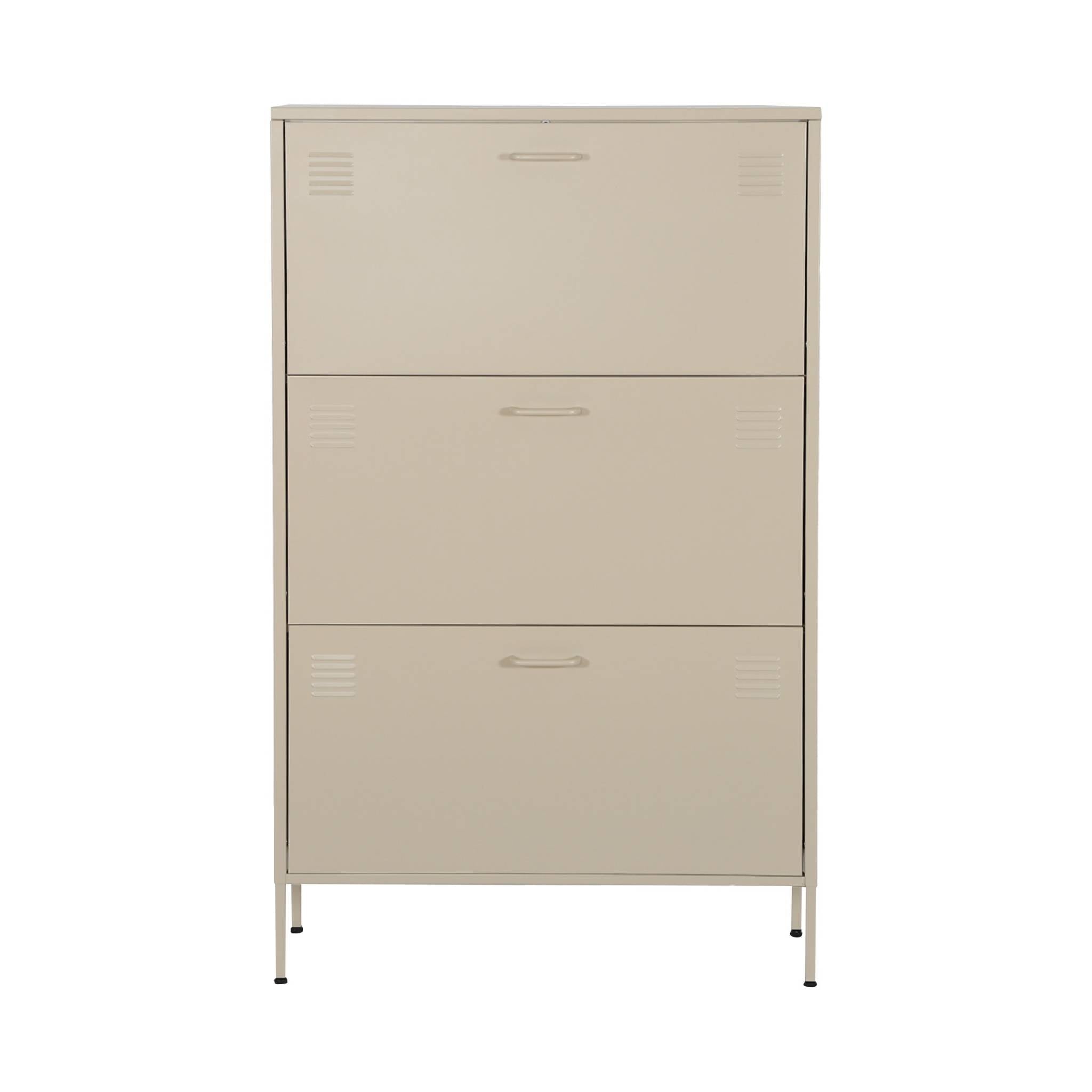 Scarpiera industriale in metallo con 3 cassetti, crema