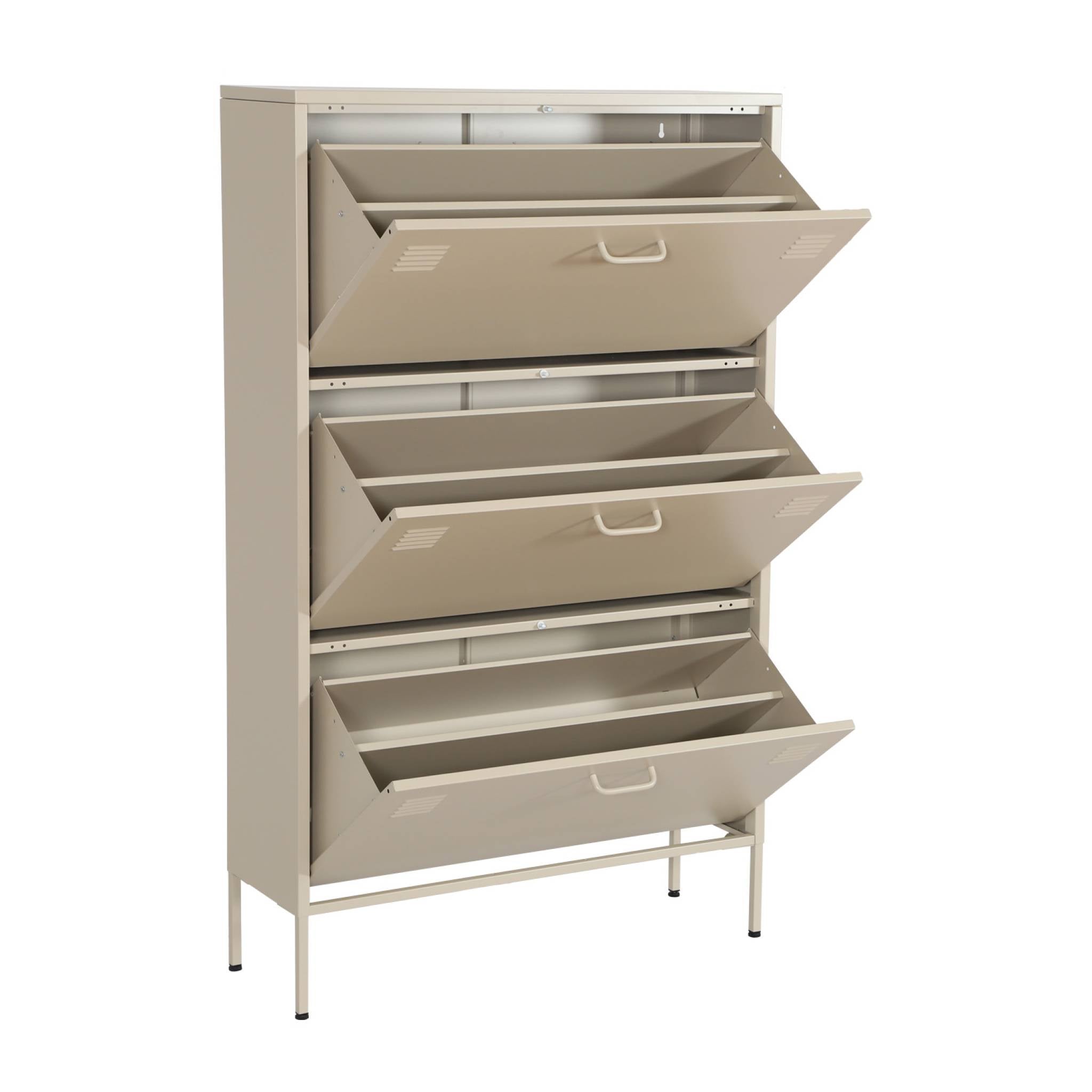Scarpiera industriale in metallo con 3 cassetti, crema