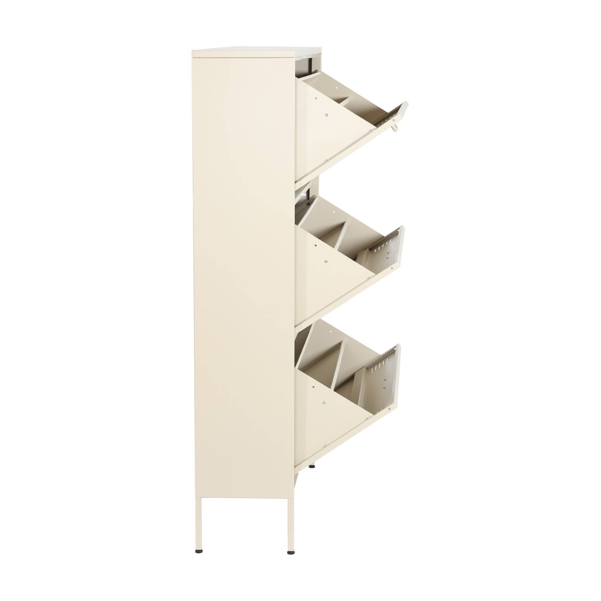 Scarpiera industriale in metallo con 3 cassetti, crema