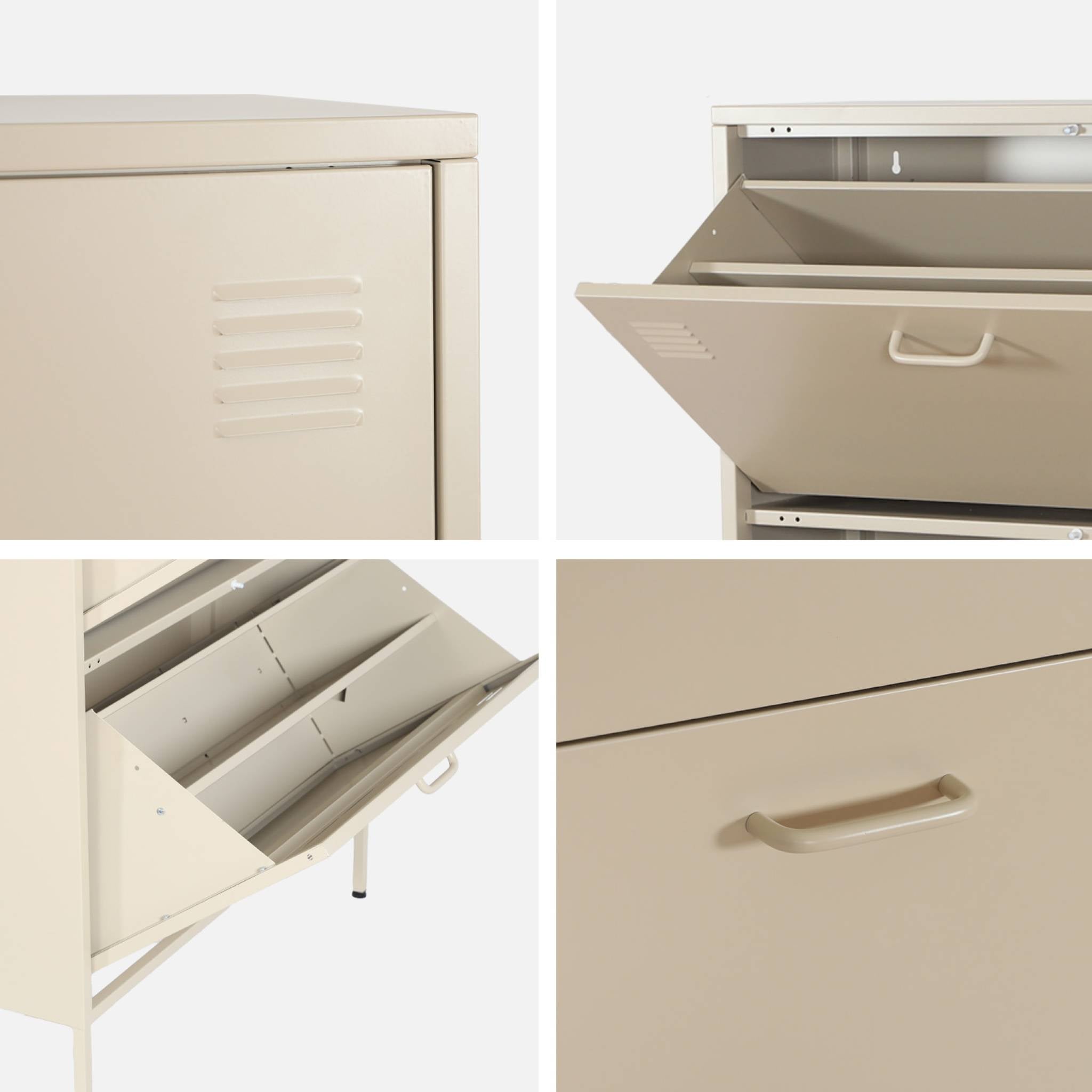 Scarpiera industriale in metallo con 3 cassetti, crema