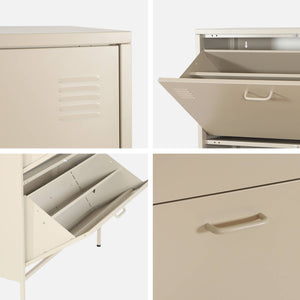 Scarpiera industriale in metallo con 3 cassetti, crema