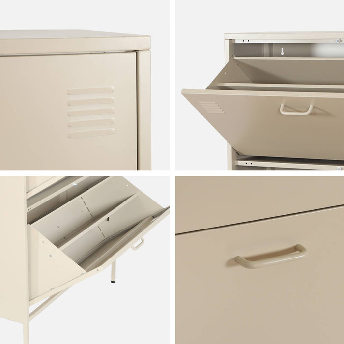 Scarpiera industriale in metallo con 3 cassetti, crema