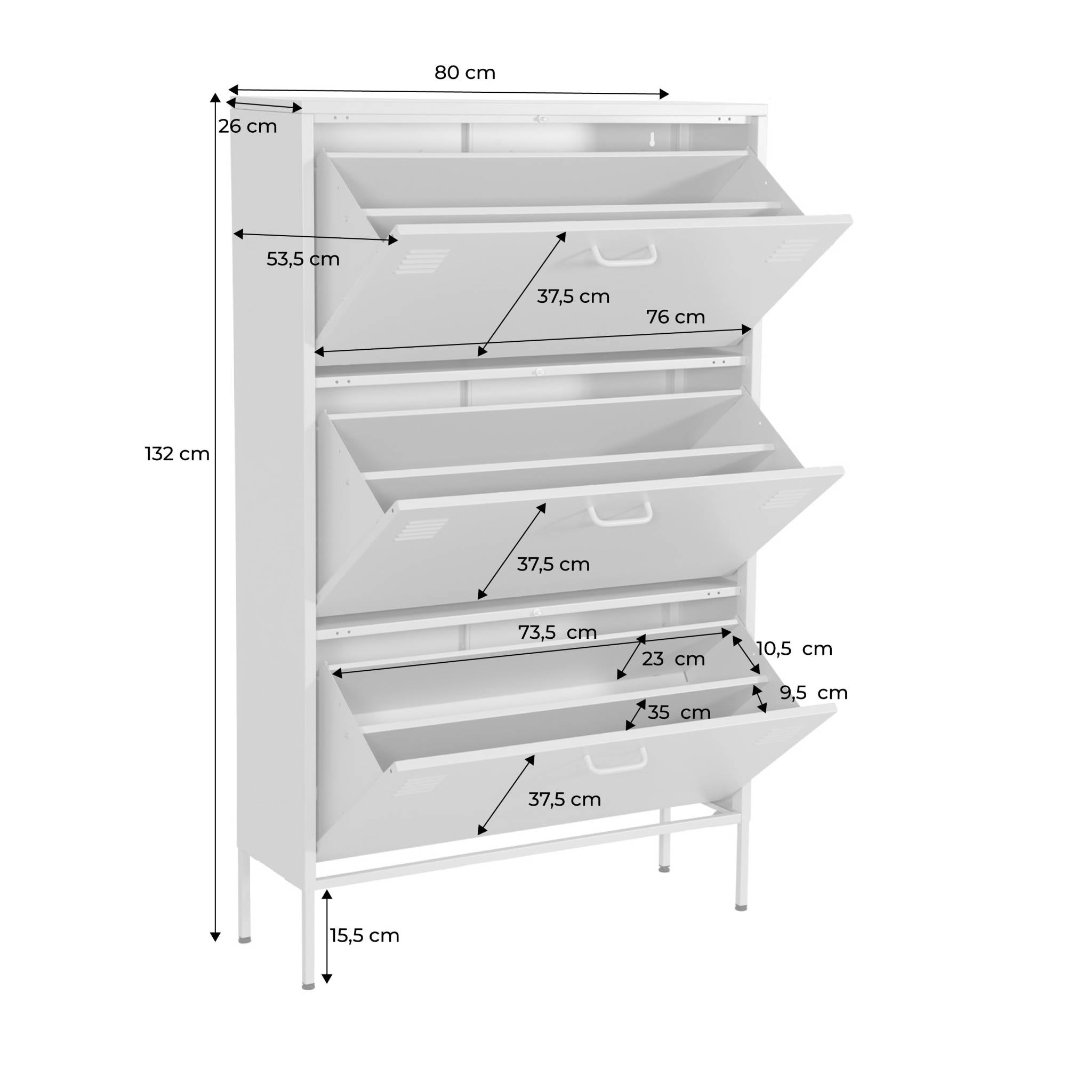 Scarpiera industriale in metallo con 3 cassetti, crema