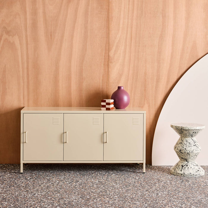 Mobile tv industriale in metallo 3 ante 120cm, crema