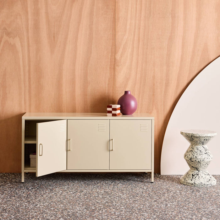 Mobile tv industriale in metallo 3 ante 120cm, crema