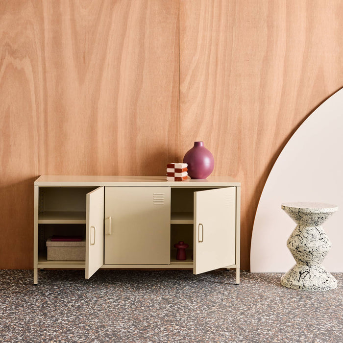 Mobile tv industriale in metallo 3 ante 120cm, crema