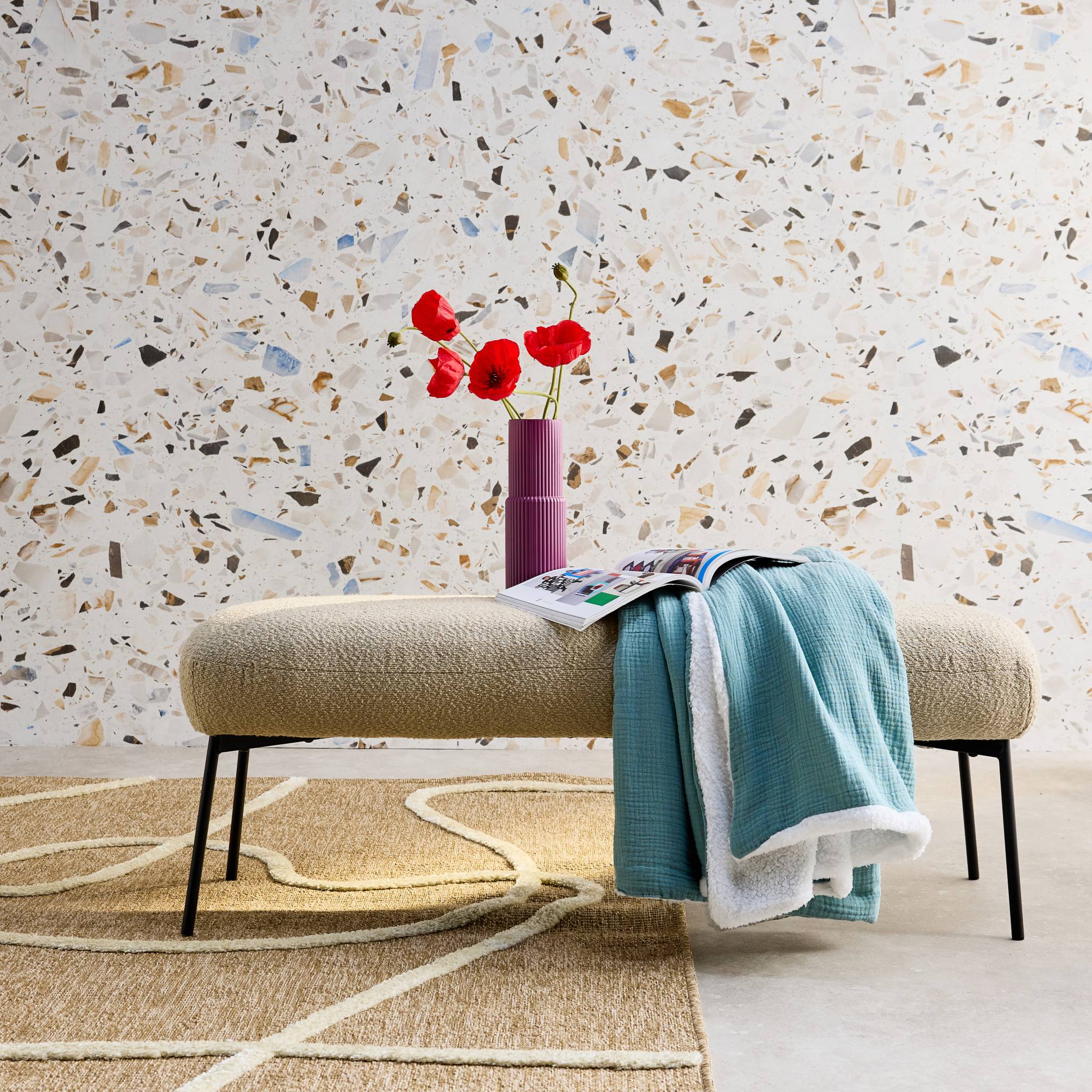 Plaid sherpa e mussola di cotone , 170cm, verde mandorla