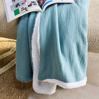 Plaid sherpa e mussola di cotone , 170cm, verde mandorla