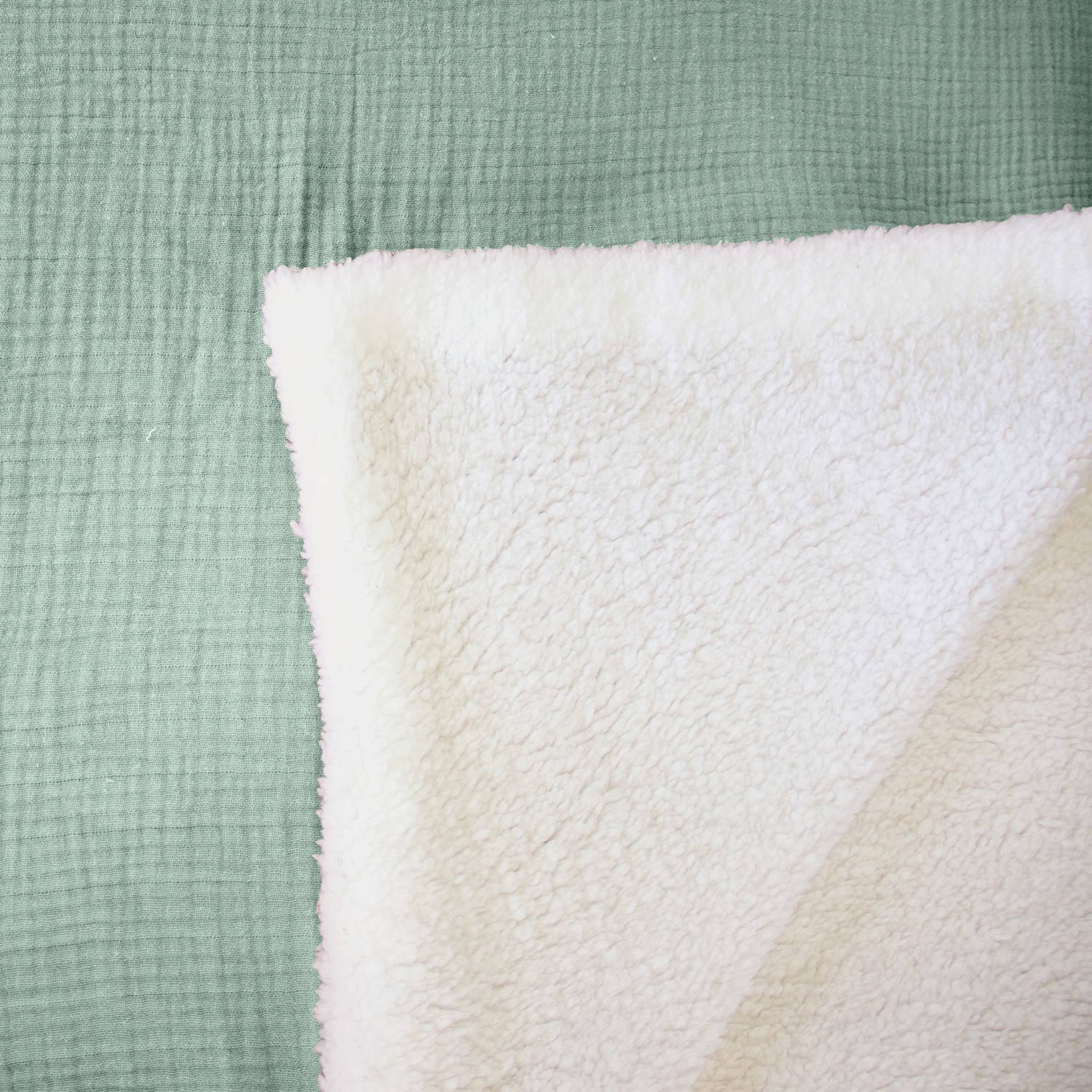 Plaid sherpa e mussola di cotone , 170cm, verde mandorla