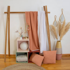 Plaid sherpa e mussola di cotone , 170cm, caramello