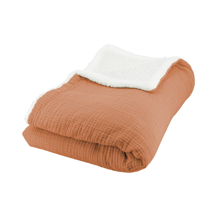 Plaid sherpa e mussola di cotone , 170cm, caramello