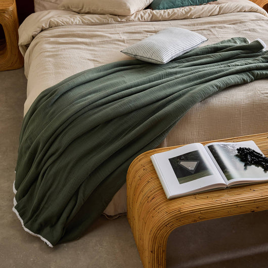 Coperta in agnellino e garza di cotone, 130cm, verde kaki