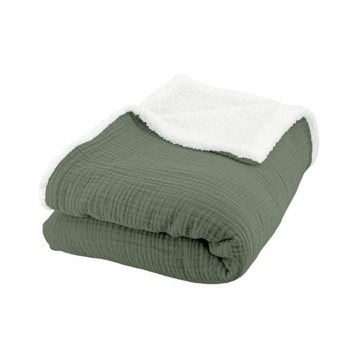 Coperta in agnellino e garza di cotone, 130cm, verde kaki