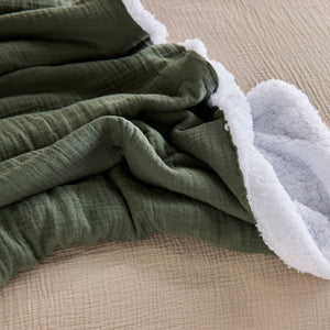 Coperta in agnellino e garza di cotone, 130cm, verde kaki