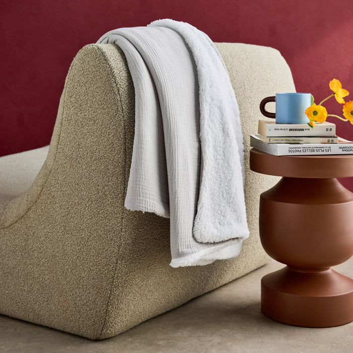 Plaid sherpa e mussola di cotone , 170cm, grigio