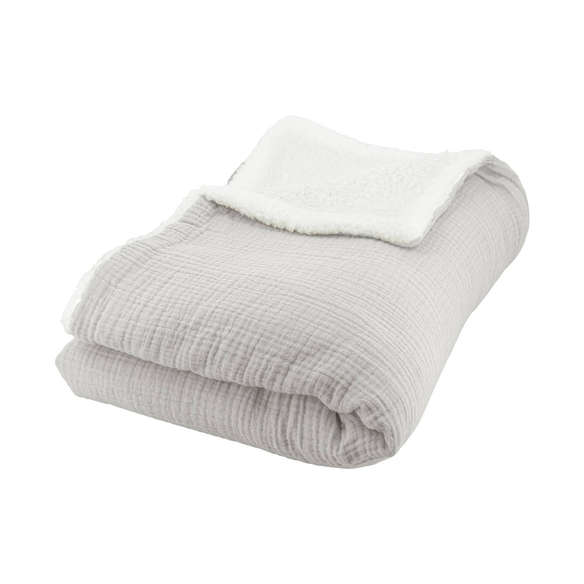 Plaid sherpa e mussola di cotone , 170cm, grigio