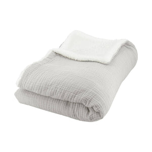 Plaid sherpa e mussola di cotone , 170cm, grigio