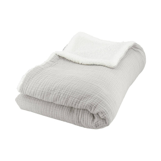 Plaid sherpa e mussola di cotone , 170cm, grigio