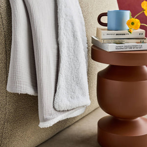 Plaid sherpa e mussola di cotone , 170cm, grigio