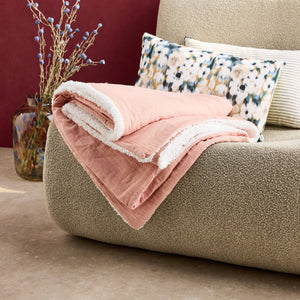 Plaid sherpa e mussola di cotone , 170cm, pesca