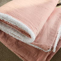 Plaid sherpa e mussola di cotone , 170cm, pesca