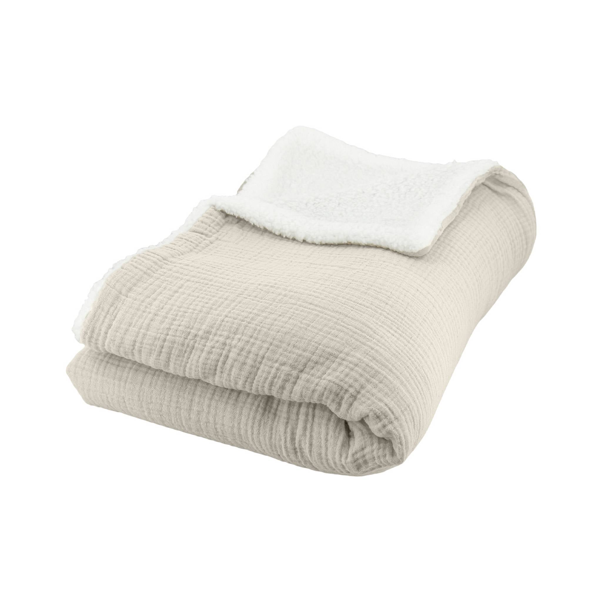 Plaid sherpa e mussola di cotone , 170cm, galet