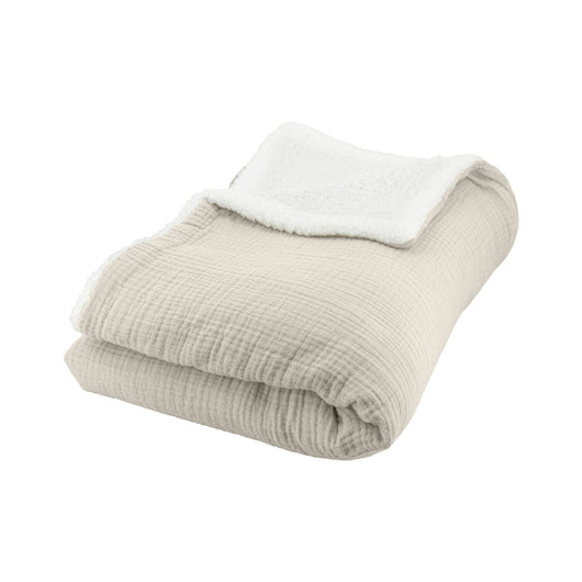 Plaid sherpa e mussola di cotone , 170cm, galet