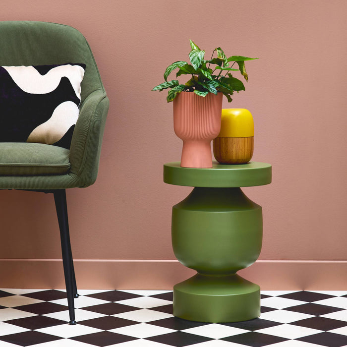 Tavolino, fine divano, comodino in metallo, kaki