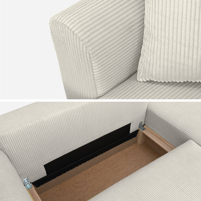 Divano angolare convertibile reversibile 3 posti velluto a coste,