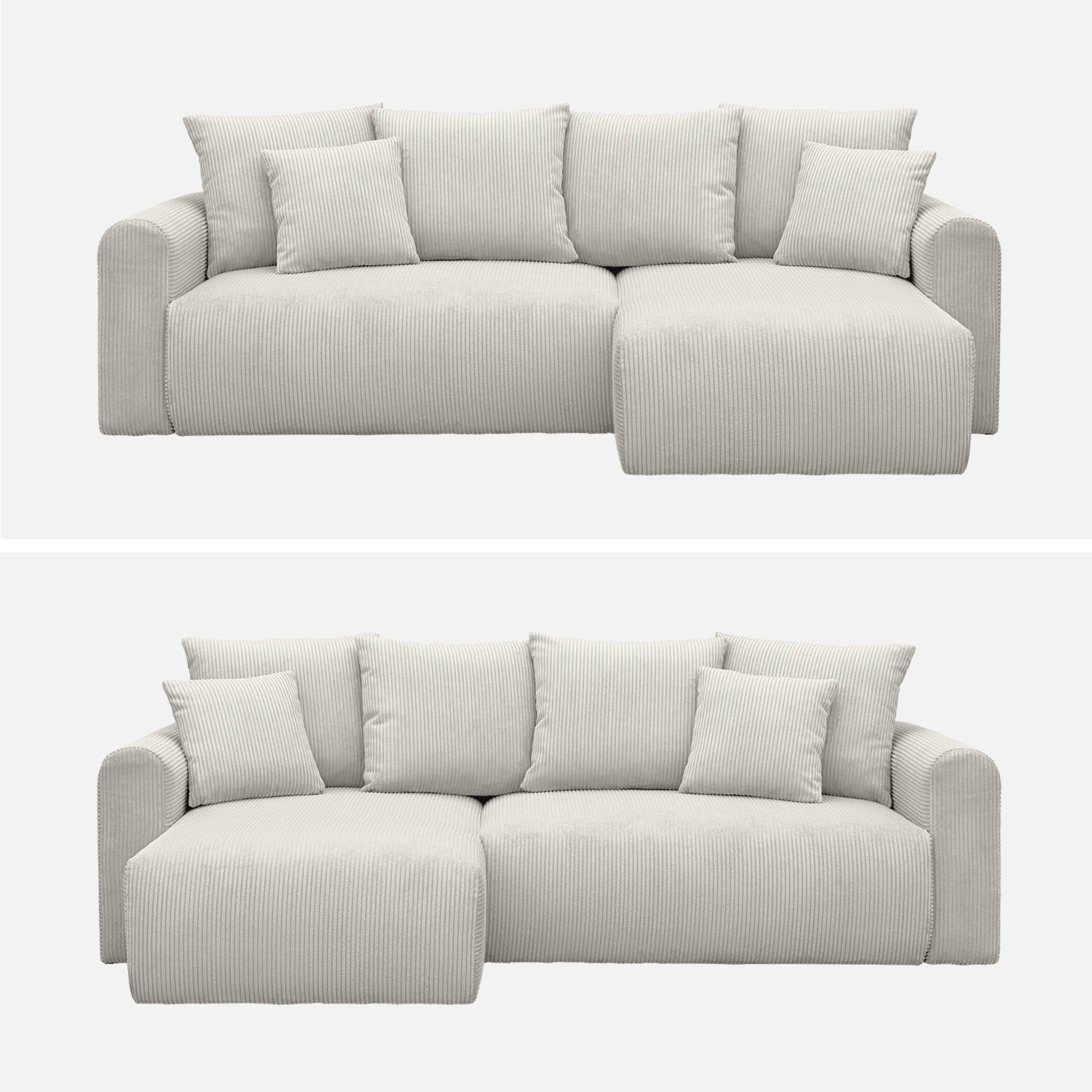 Divano angolare convertibile reversibile 3 posti velluto a coste,