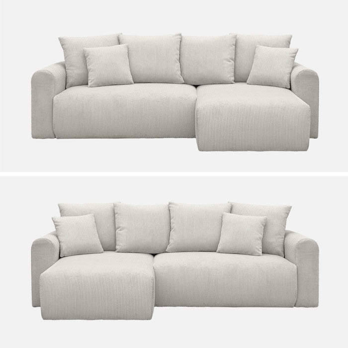 Divano angolare convertibile reversibile 3 posti velluto a coste,