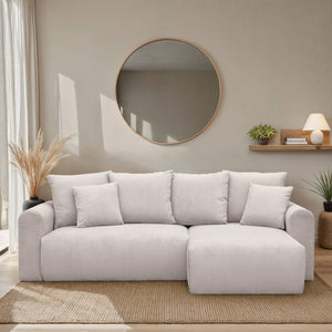 Divano angolare convertibile reversibile 3 posti velluto a coste,