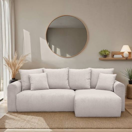 Divano angolare convertibile reversibile 3 posti velluto a coste,