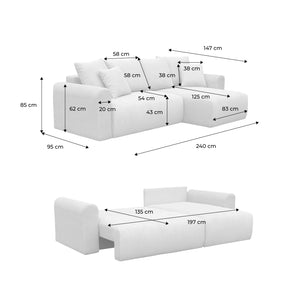 Divano angolare convertibile reversibile 3 posti velluto a coste,