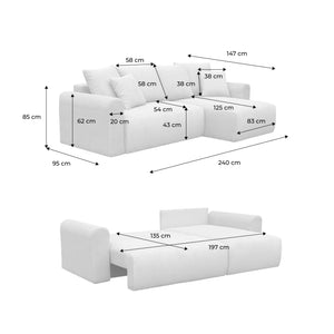 Divano angolare convertibile reversibile 3 posti velluto a coste,