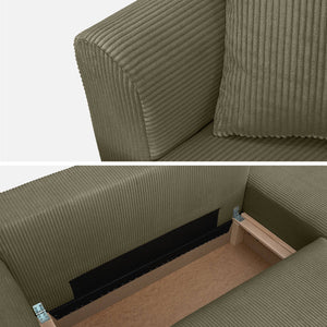 Divano angolare convertibile reversibile 3 posti velluto a coste,