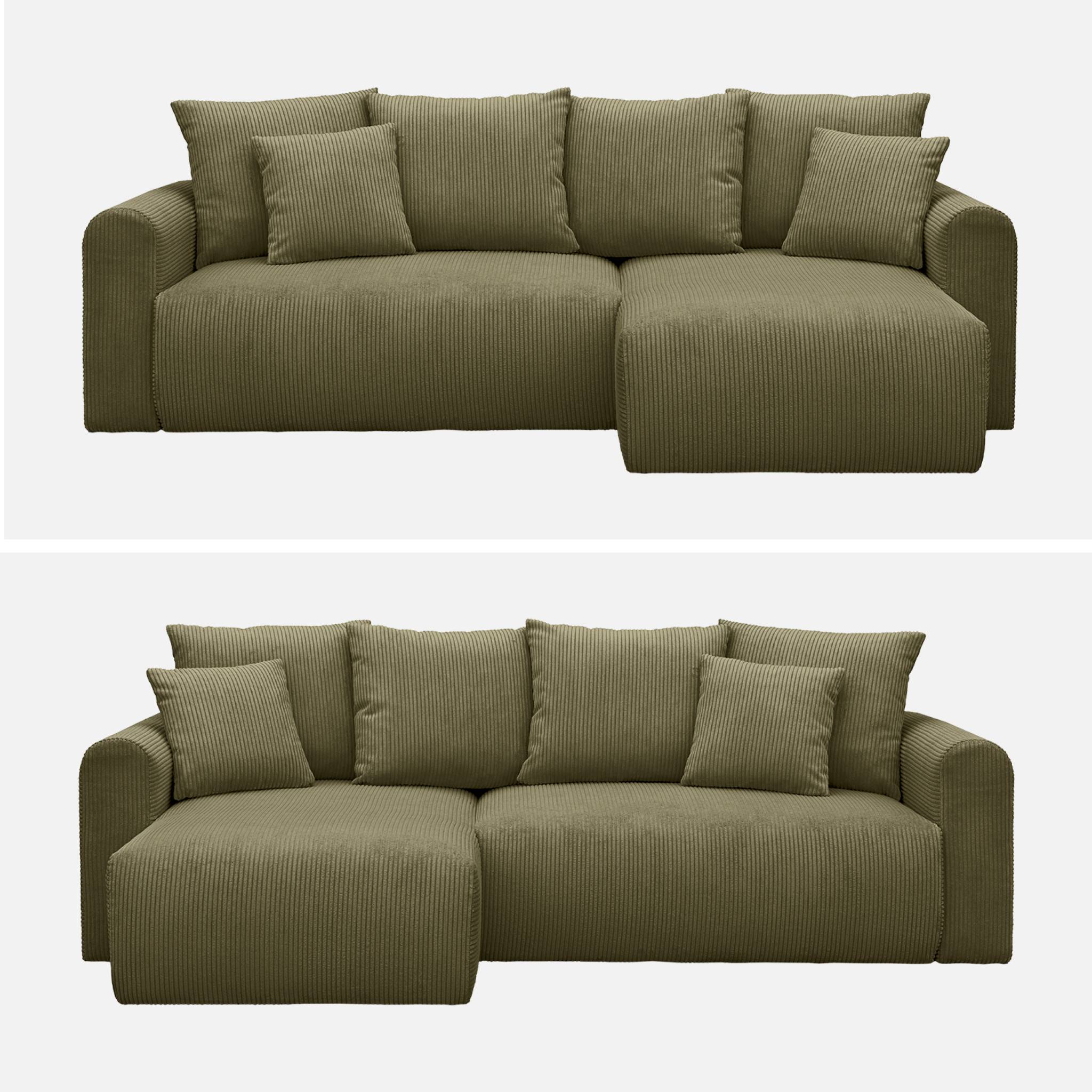 Divano angolare convertibile reversibile 3 posti velluto a coste,