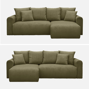 Divano angolare convertibile reversibile 3 posti velluto a coste,