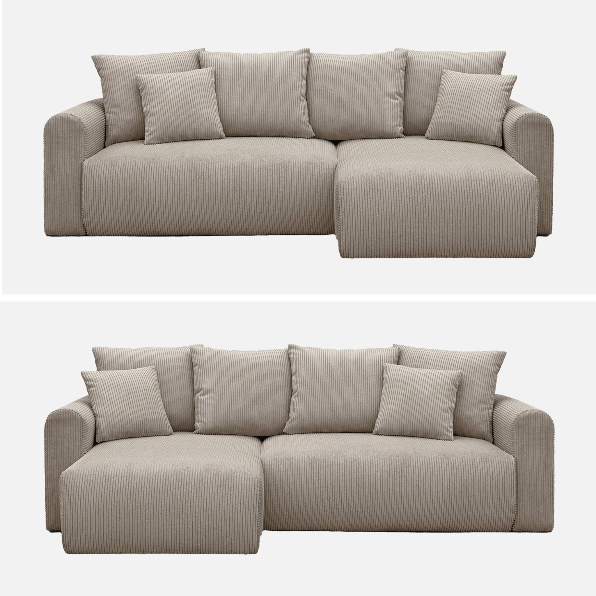 Divano angolare convertibile reversibile 3 posti velluto a coste,