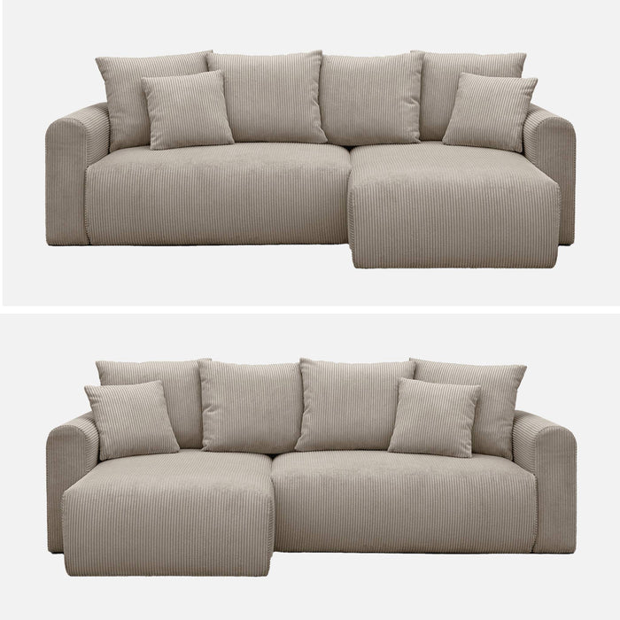 Divano angolare convertibile reversibile 3 posti velluto a coste,