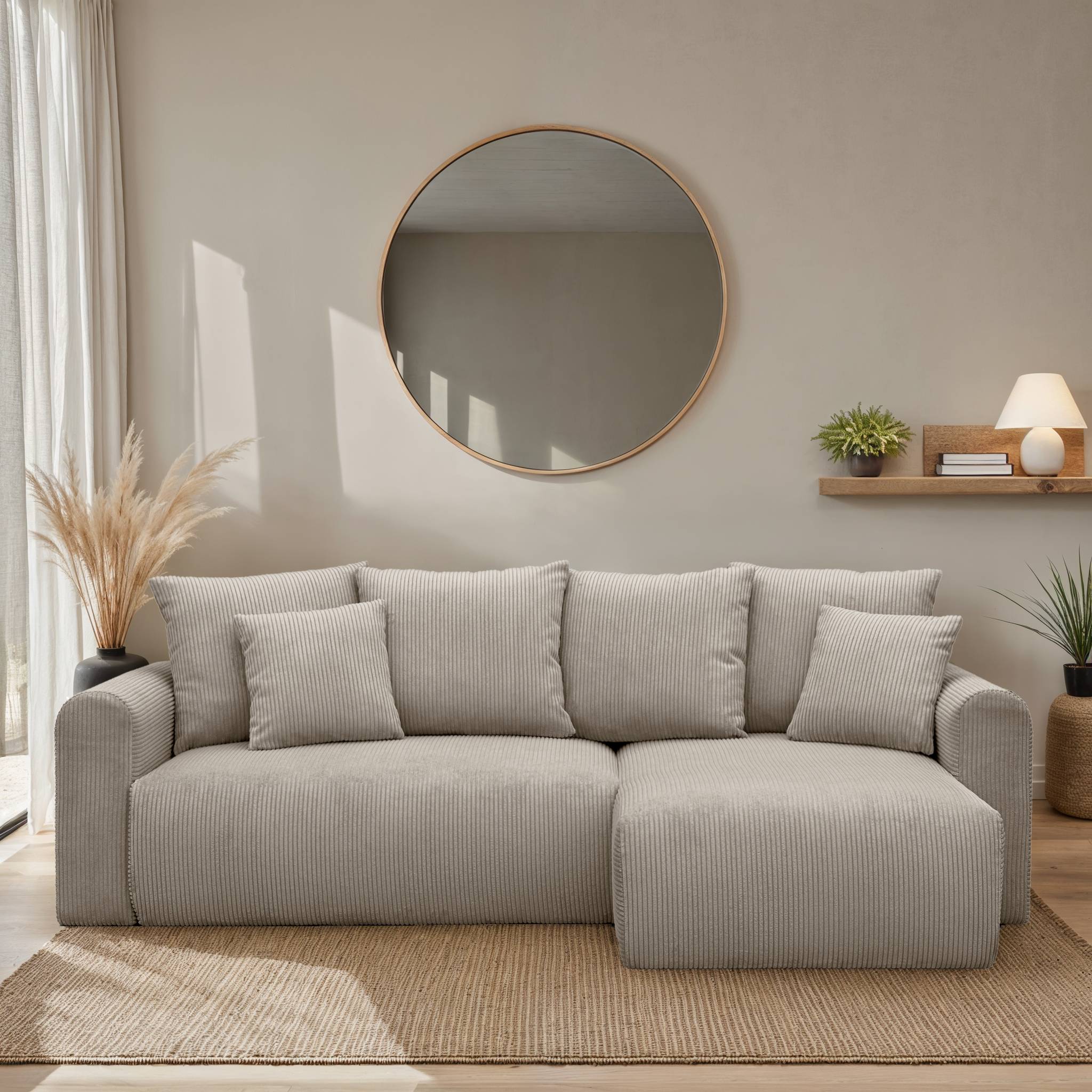 Divano angolare convertibile reversibile 3 posti velluto a coste,