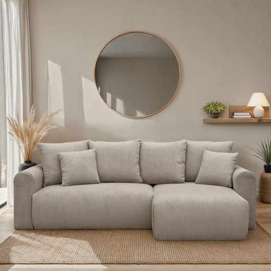 Divano angolare convertibile reversibile 3 posti velluto a coste,