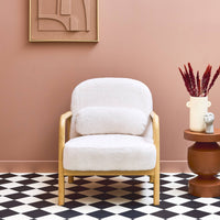 Poltrona scandinava arrotondata in legno di hevea, crema