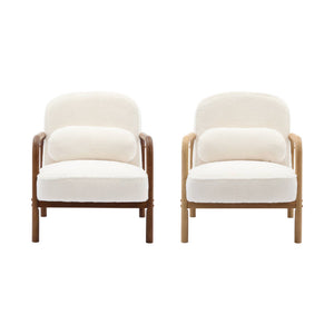 Poltrona scandinava arrotondata in legno di hevea, crema