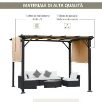 Pergola Gazebo da Giardino in Acciaio con Tende Regolabili 3x3m, Marrone Chiaro