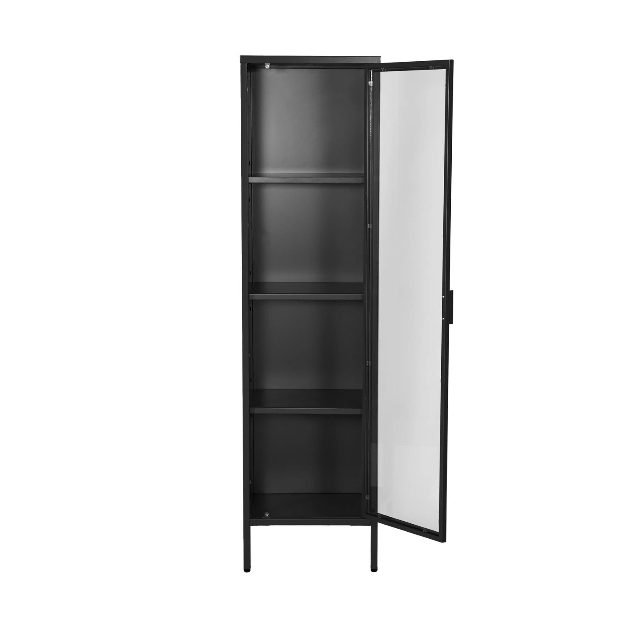 Credenza, vetrina in acciaio e vetro temperato 1 anta 160cm, nero