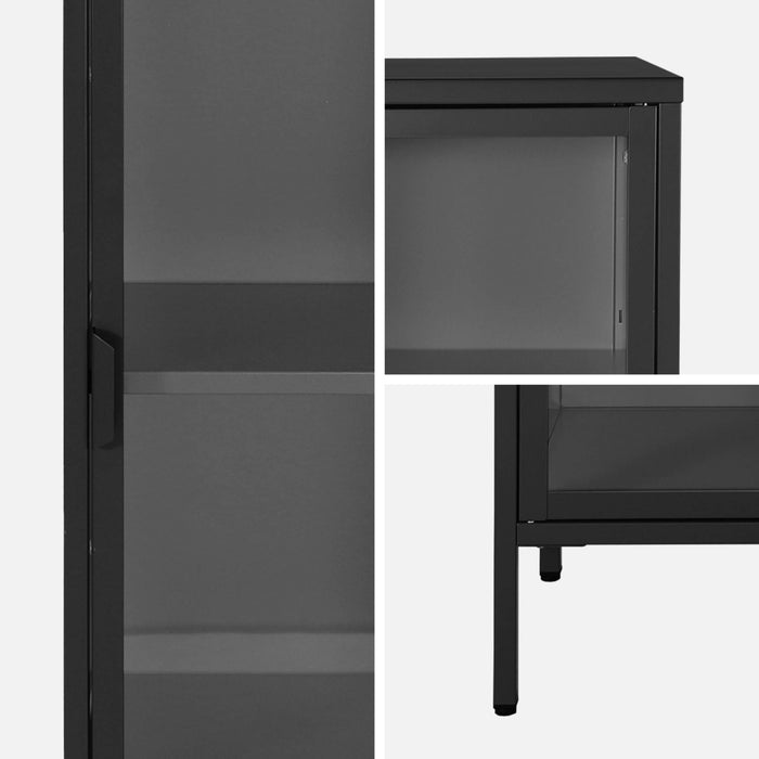 Credenza, vetrina in acciaio e vetro temperato 1 anta 160cm, nero