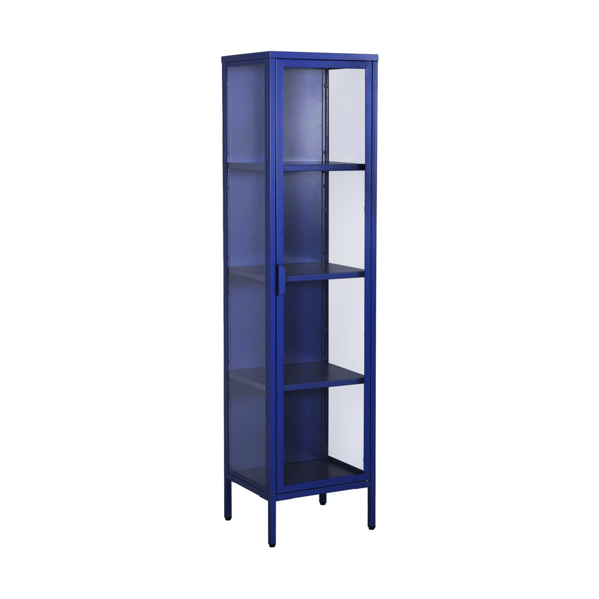 Credenza, vetrina in acciaio e vetro temperato 1 anta 160cm, blu