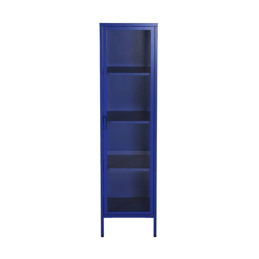 Credenza, vetrina in acciaio e vetro temperato 1 anta 160cm, blu